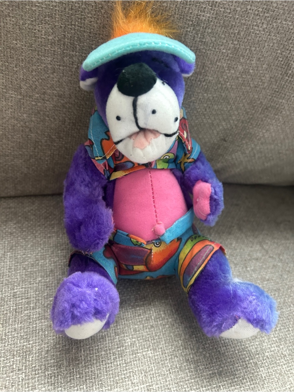Vintage Soft Things Inc Neon Purple Bear Plush Retro 80s 90s